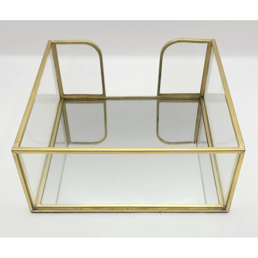 Napkin Holder Square Acetate Mirror Gold Brass Stylish Table Scape - Picture 5 of 9